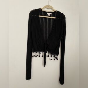 White House black market cardigan black tie front p41